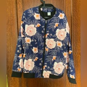 Orange Peonies Floral Orient Blue Men's Bomber Jacket Size Large NEW WITH TAGS